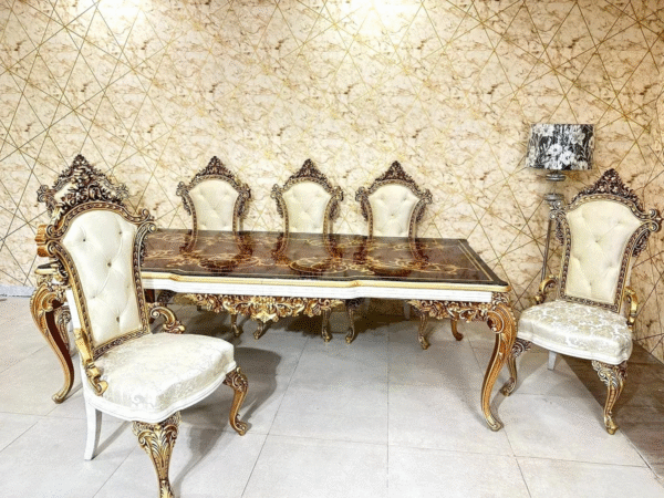 Italian Luxury Dining Table Design – 8-Seater Cream Dining Set | Décor Designo Chiniot - Image 15