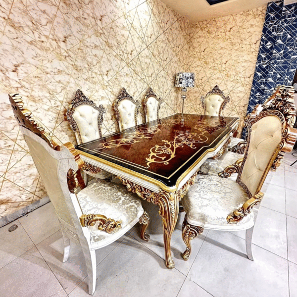 Italian Luxury Dining Table Design – 8-Seater Cream Dining Set | Décor Designo Chiniot - Image 16