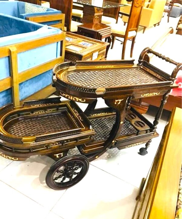 Chinioti Wooden Tea Trolley - Image 3