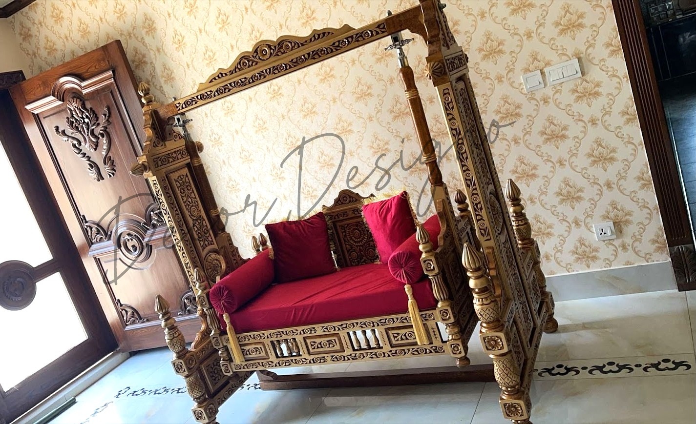 Elegant Traditional Indian Wooden Swing Chair | Handcrafted Jhoola for Home Décor