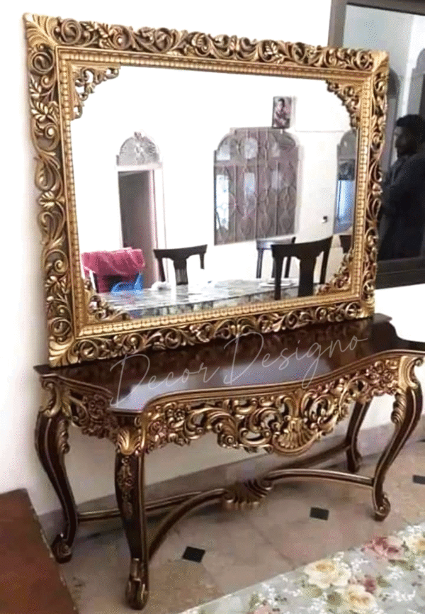 Luxury Console Table Decor with Golden Frame Mirror – Royal Interior Design decor designo