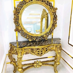 Luxury Handcrafted Golden Dressing Table with Mirror