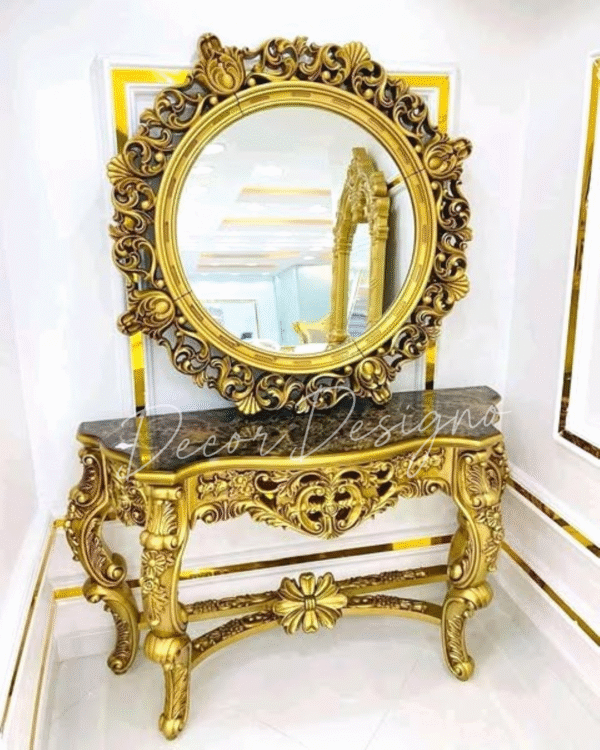 Luxury Handcrafted Golden Dressing Table with Mirror