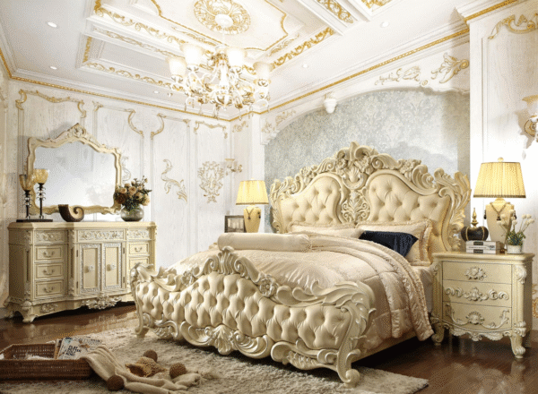 Luxury King Size Bedroom Wooden Bed Set Italian Design with Hand-Carved Elegance
