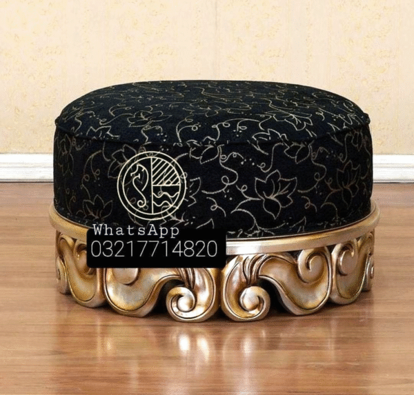 Luxury Round Wooden Stool with Gold Upholstery - Image 12