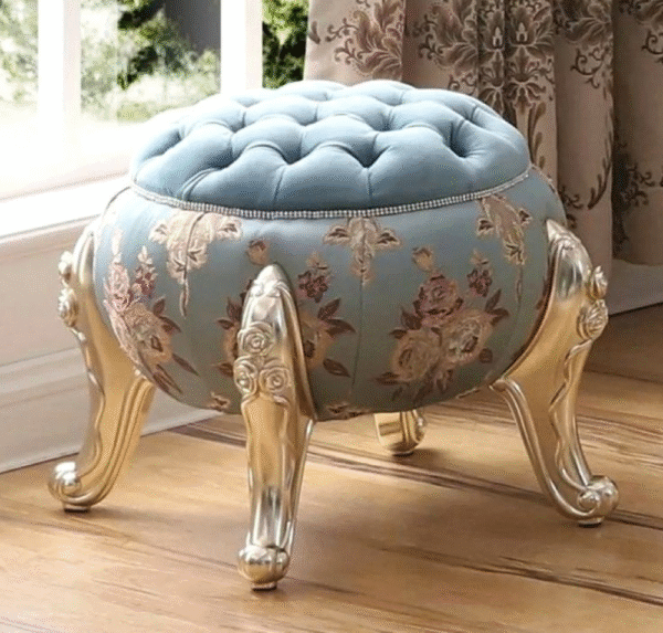 Luxury Round Wooden Stool with Gold Upholstery - Image 33