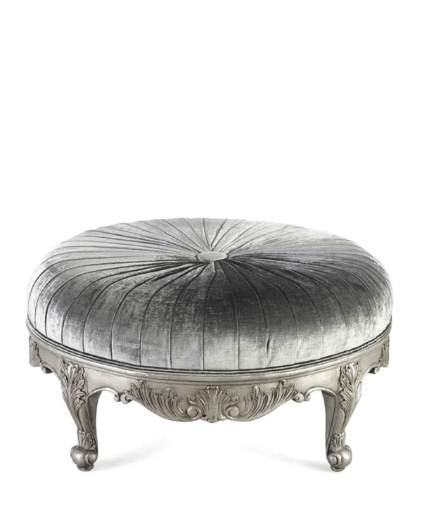 Luxury Round Wooden Stool with Gold Upholstery - Image 4