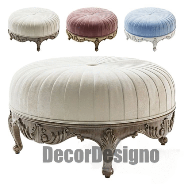 Luxury Round Wooden Stool with Gold Upholstery - Image 3