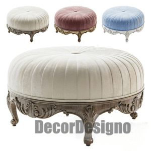 Luxury Round Wooden Stool with Gold Upholstery