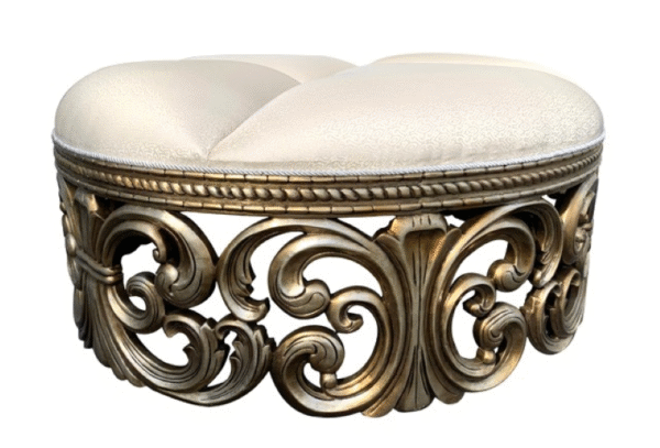 Luxury Round Wooden Stool with Gold Upholstery - Image 21
