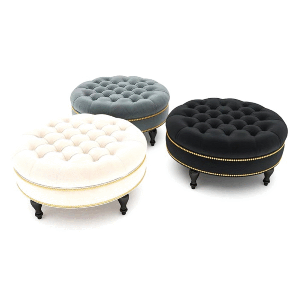 Luxury Round Wooden Stool with Gold Upholstery - Image 35
