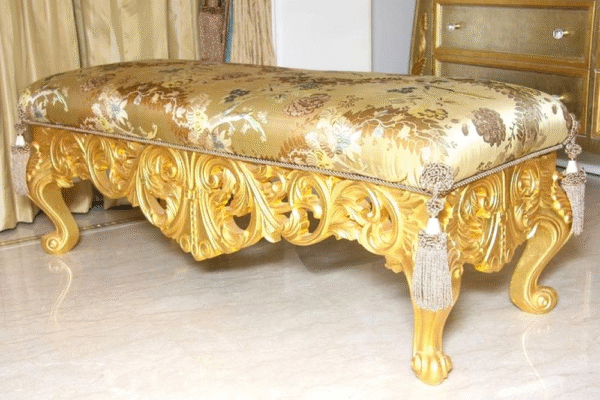 Luxury Round Wooden Stool with Gold Upholstery - Image 22