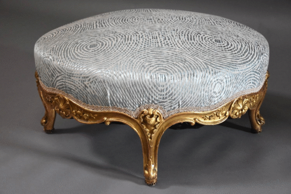 Luxury Round Wooden Stool with Gold Upholstery - Image 9