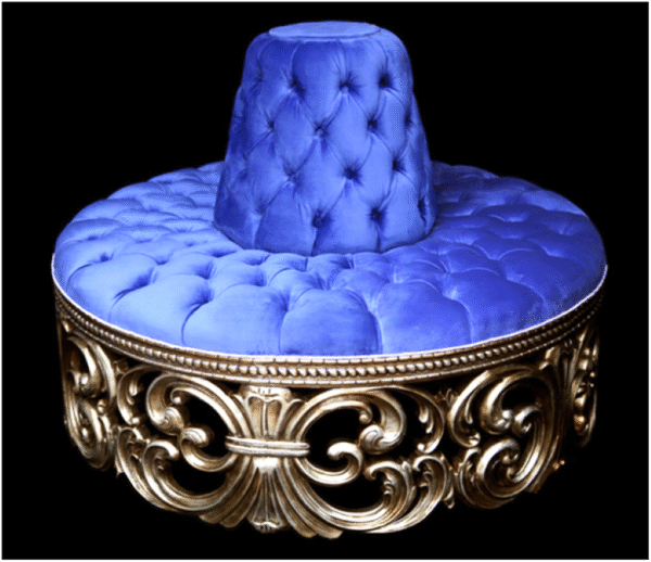 Luxury Round Wooden Stool with Gold Upholstery - Image 10