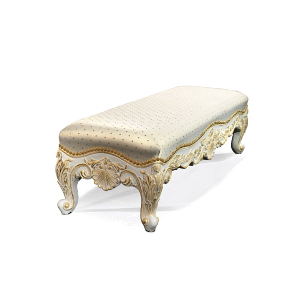 Luxury Round Wooden Stool with Gold Upholstery - Image 11
