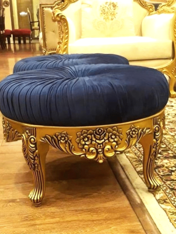 Luxury Round Wooden Stool with Gold Upholstery - Image 30