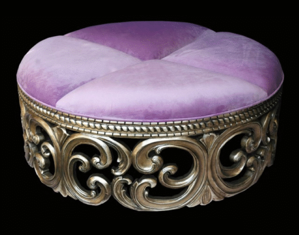 Luxury Round Wooden Stool with Gold Upholstery - Image 31