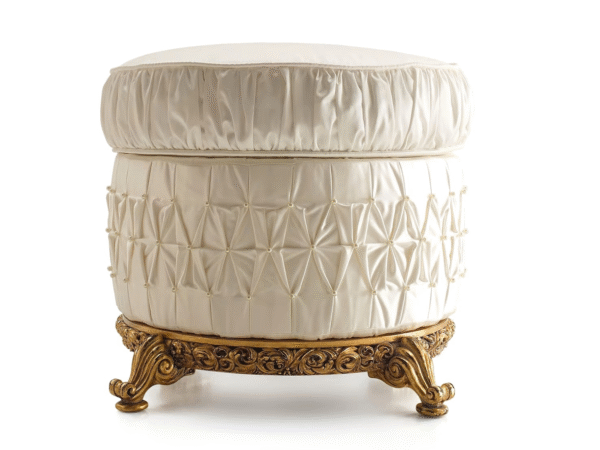 Luxury Round Wooden Stool with Gold Upholstery - Image 13
