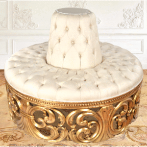 modern Round Wooden Stool with Gold Upholstery
