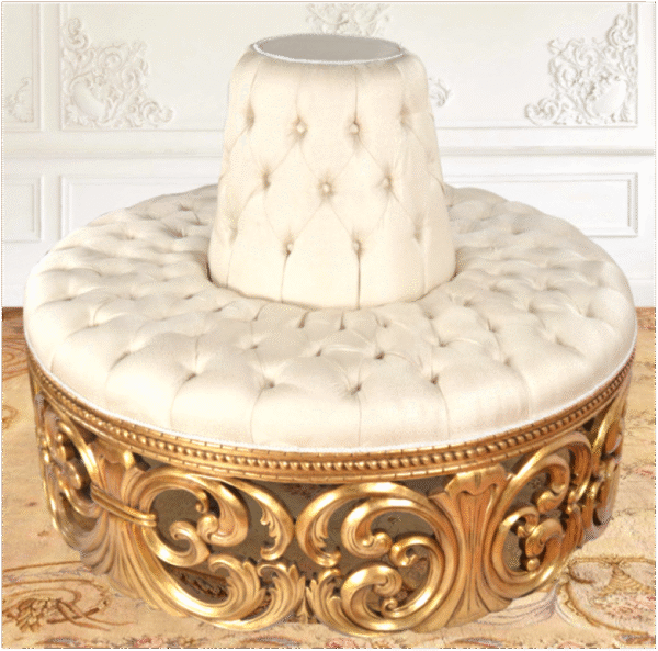 modern Round Wooden Stool with Gold Upholstery