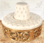modern Round Wooden Stool with Gold Upholstery