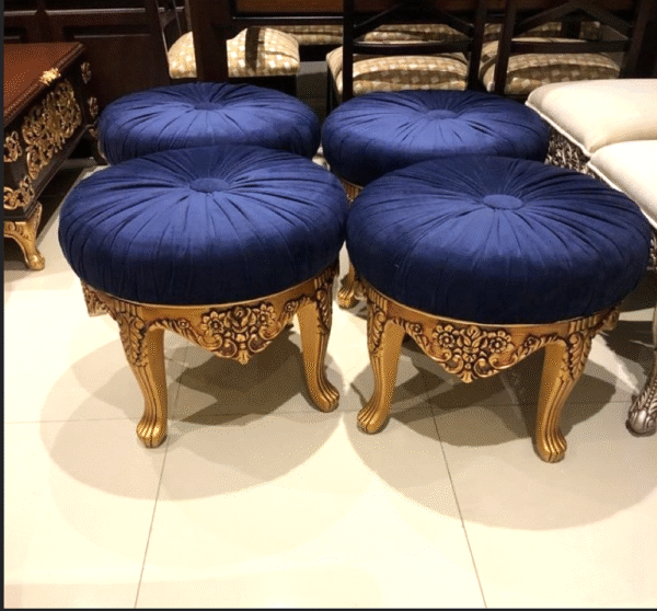 Luxury Round Wooden Stool with Gold Upholstery - Image 24