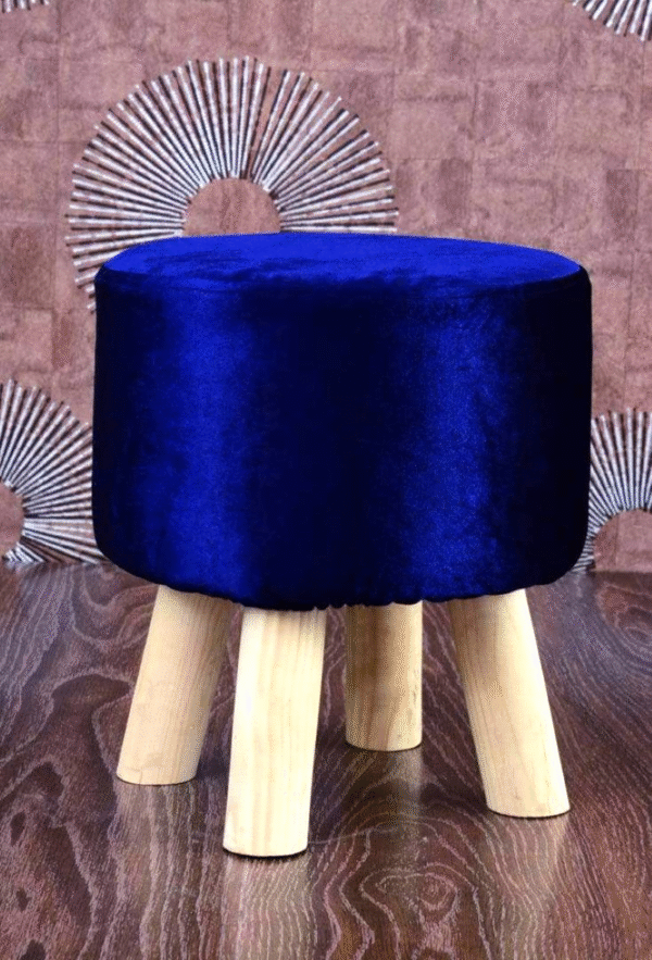 Luxury Round Wooden Stool with Gold Upholstery - Image 36