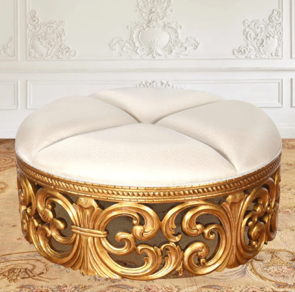 Luxury Round Wooden Stool with Gold Upholstery - Image 27