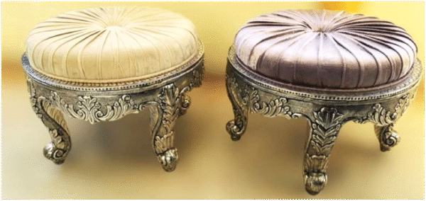 Luxury Round Wooden Stool with Gold Upholstery - Image 17