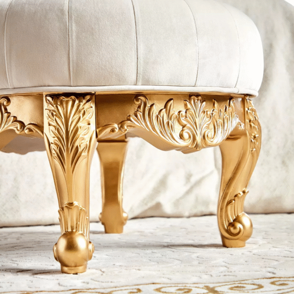 Luxury Round Wooden Stool with Gold Upholstery - Image 18