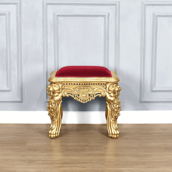Luxury Round Wooden Stool with Gold Upholstery - Image 39