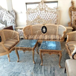 Wooden Elegant Cane Sofa 7-Seater – Mother of Pearl Carving Décor Designo furniture Chiniot Pakistan