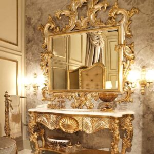 Italian Style consul With Mirror For Bedroom Antique Golden Carved Wooden