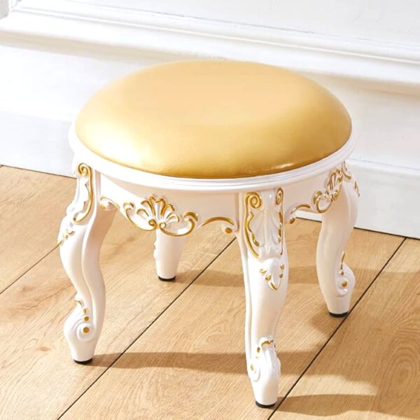 modern Round Wooden Stool with Gold Upholstery - Image 2