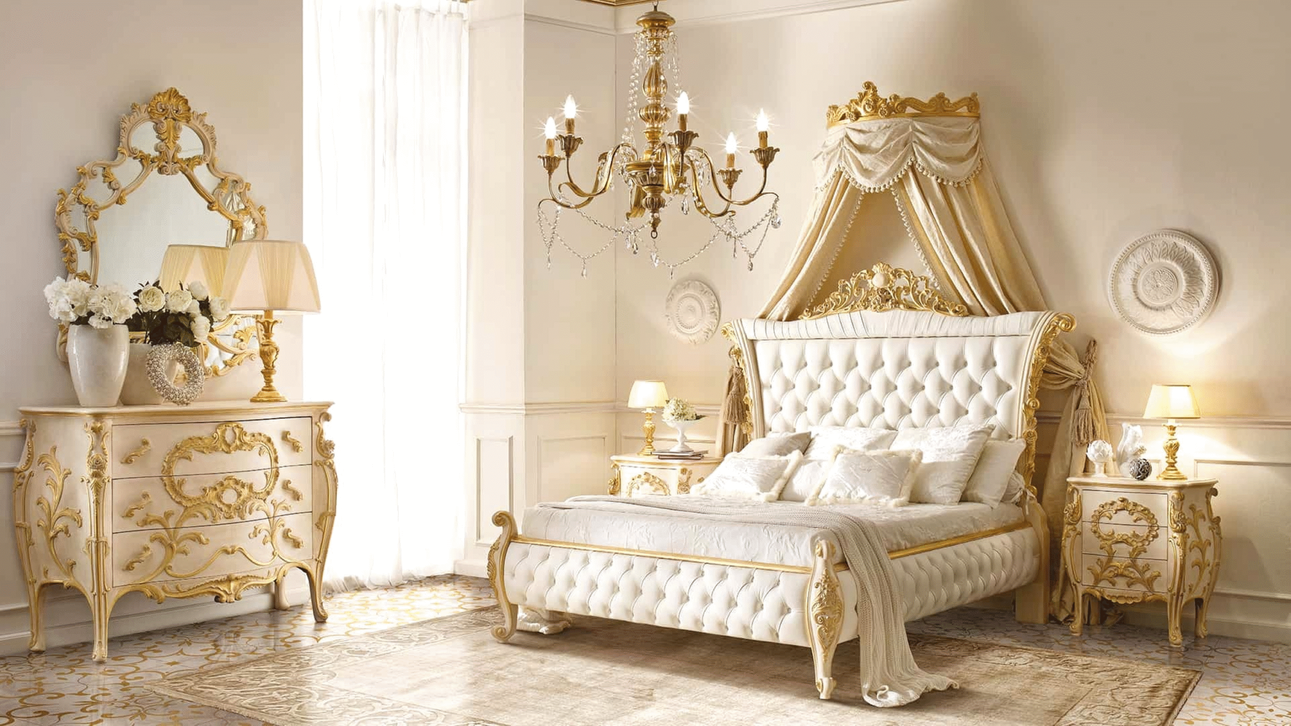 Luxury White Double Bed King Size – Elegant Chinioti & Italian Bedroom Set