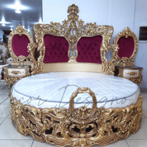 Round Bed wooden King Size with Mattress Stunning Golden Finish Modern Luxury Bedroom Centerpiece decor designo chiniot