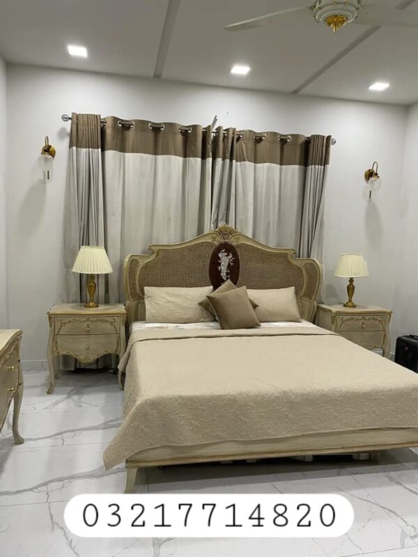Wooden Cane Double Bed King Size – Timeless Luxury, Modern Elegance, Handcrafted Comfort for Bedroom - Image 13