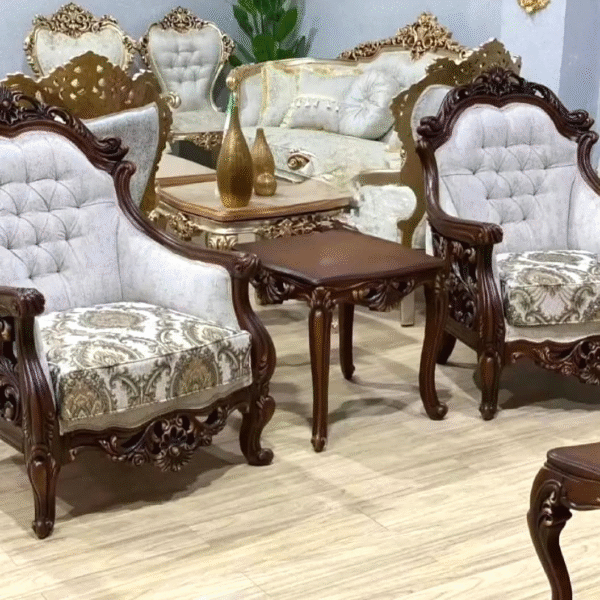 Luxury Sofa Set Designs for Modern Living Elegant 7-Seater Wooden and Fabric Sofas - Image 8