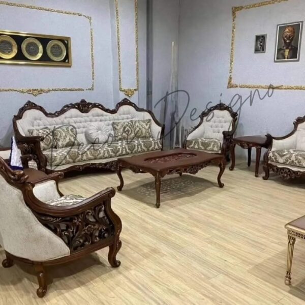 Luxury Sofa Set Designs for Modern Living Elegant 7-Seater Wooden and Fabric Sofas - Image 14