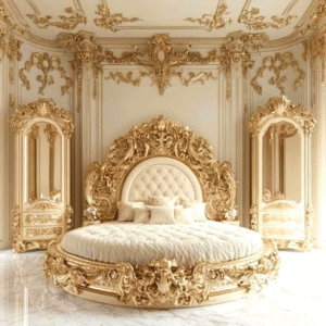 Luxury round bed design in Chiniot décor designo Furniture Pakistan