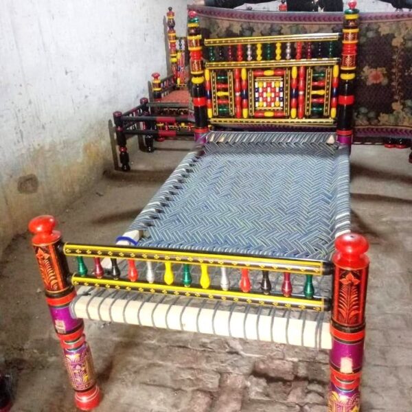 Rangla Bed Design Chiniot Luxury Handcrafted Peera & Charpai  Decor Designo Pakistan - Image 14