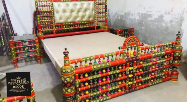 Rangla Bed Design Chiniot Luxury Handcrafted Peera & Charpai  Decor Designo Pakistan - Image 4