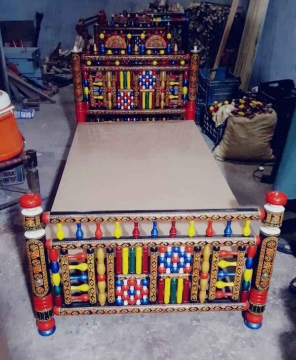 Rangla Bed Design Chiniot Luxury Handcrafted Peera & Charpai  Decor Designo Pakistan - Image 15