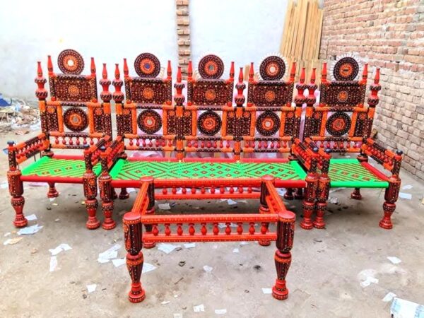 Rangla Bed Design Chiniot Luxury Handcrafted Peera & Charpai  Decor Designo Pakistan - Image 26