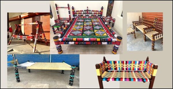 Rangla Bed Design Chiniot Luxury Handcrafted Peera & Charpai  Decor Designo Pakistan - Image 19