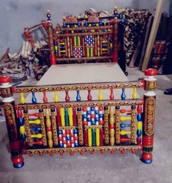 Rangla Bed Design Chiniot Luxury Handcrafted Peera & Charpai  Decor Designo Pakistan - Image 10