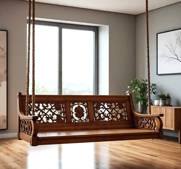 Wood Swing Set Wooden Baby Swing Cot | Indoor & Outdoor Porch Swing Bench | Luxury Wooden Swing for Home & Garden - Image 4