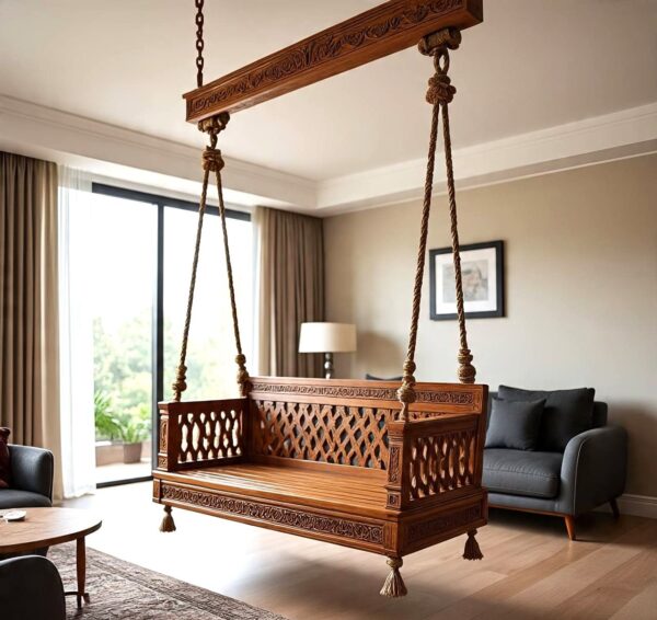 Wood Swing Set Wooden Baby Swing Cot | Indoor & Outdoor Porch Swing Bench | Luxury Wooden Swing for Home & Garden - Image 3