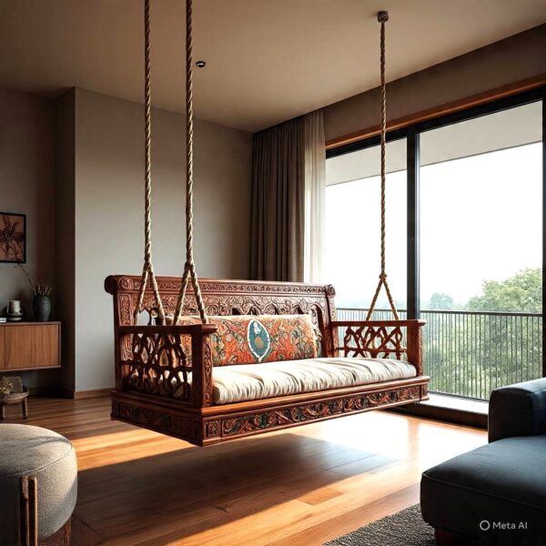 Wood Swing Set Wooden Baby Swing Cot | Indoor & Outdoor Porch Swing Bench | Luxury Wooden Swing for Home & Garden - Image 9