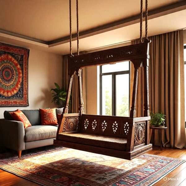 Wood Swing Set Wooden Baby Swing Cot | Indoor & Outdoor Porch Swing Bench | Luxury Wooden Swing for Home & Garden - Image 6